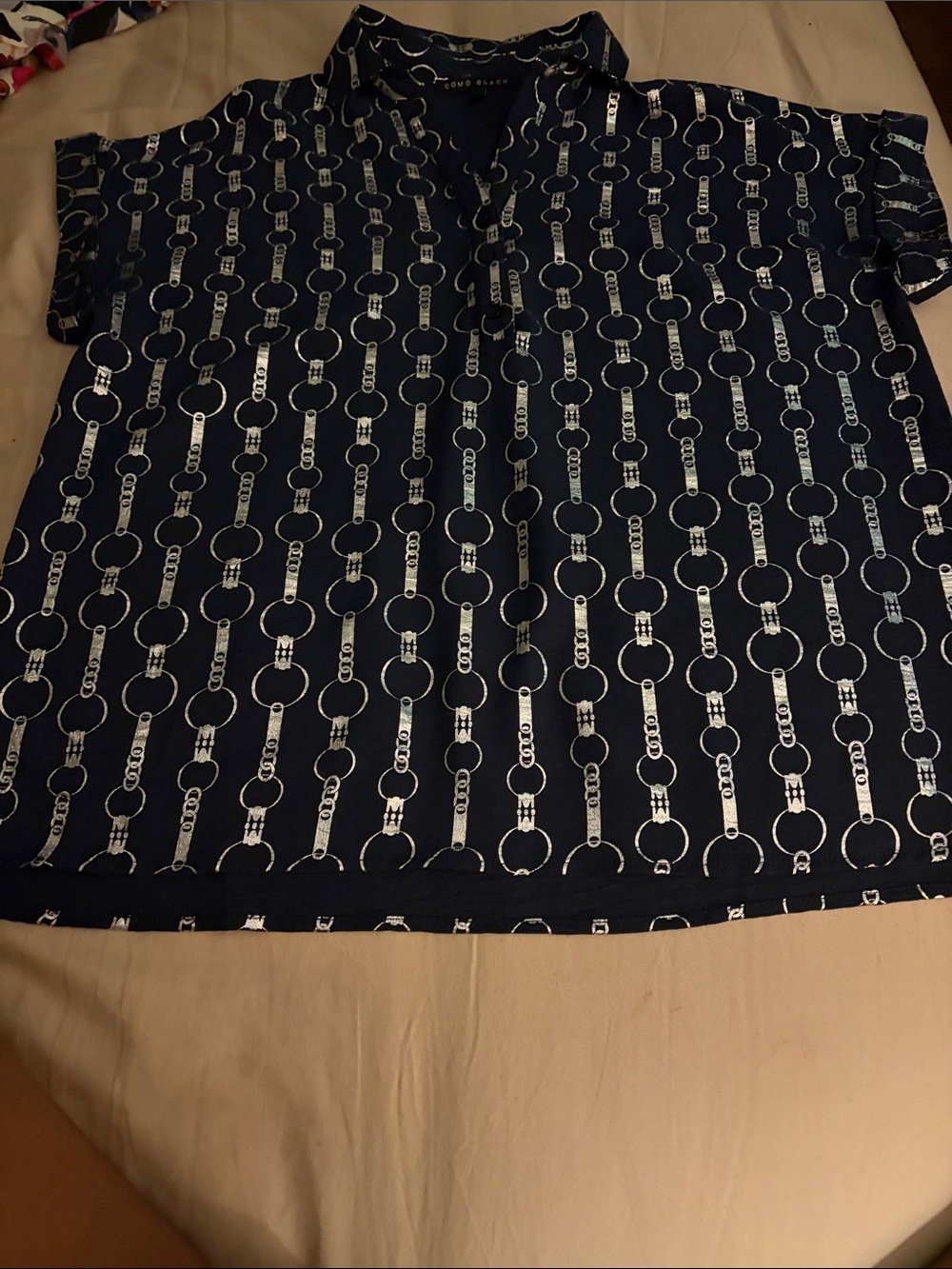 Women’s Navy Chain-Print Short Sleeve Dress